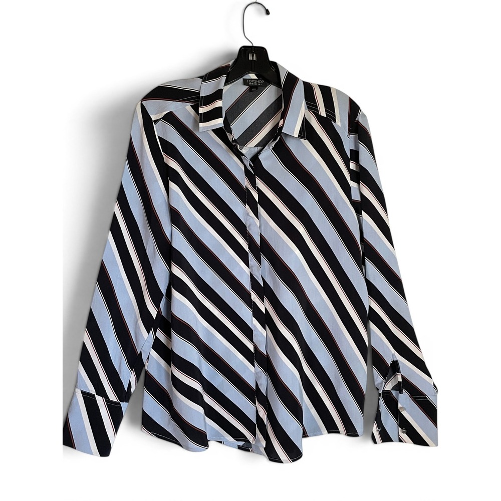Topshop Striped Shirt / Top Women Long Sleeve Blue Black White Retro Red Size 8